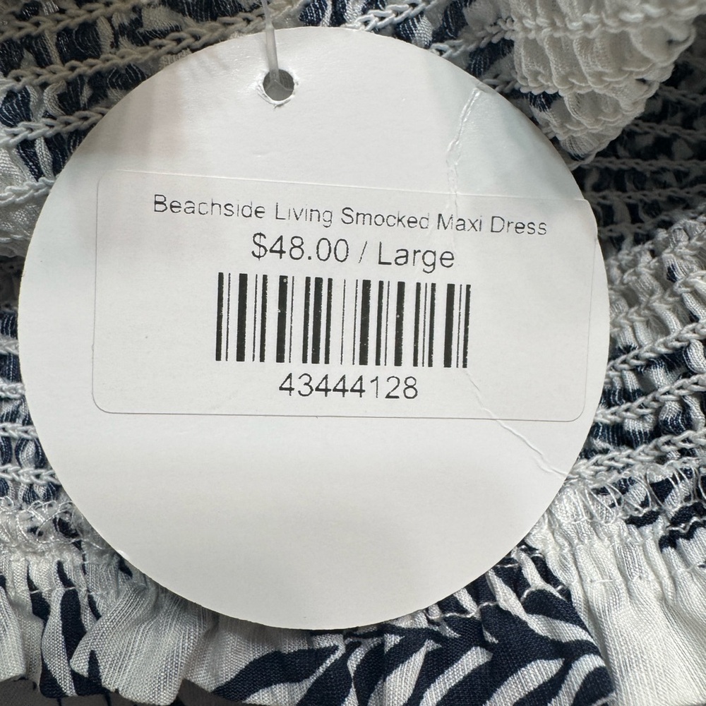 NWT ee:some Beachside Living Navy & White Smocked Sleeveless Maxi Dress Size L - Picture 6 of 8